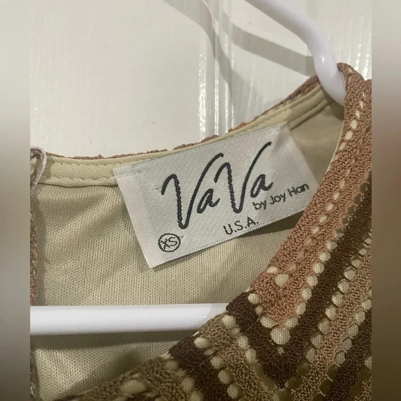 VaVa by Joy Han Size XS Vintage Boho Crocheted Cap Sleeve 70s Brown Tan Orange - Picture 5 of 13